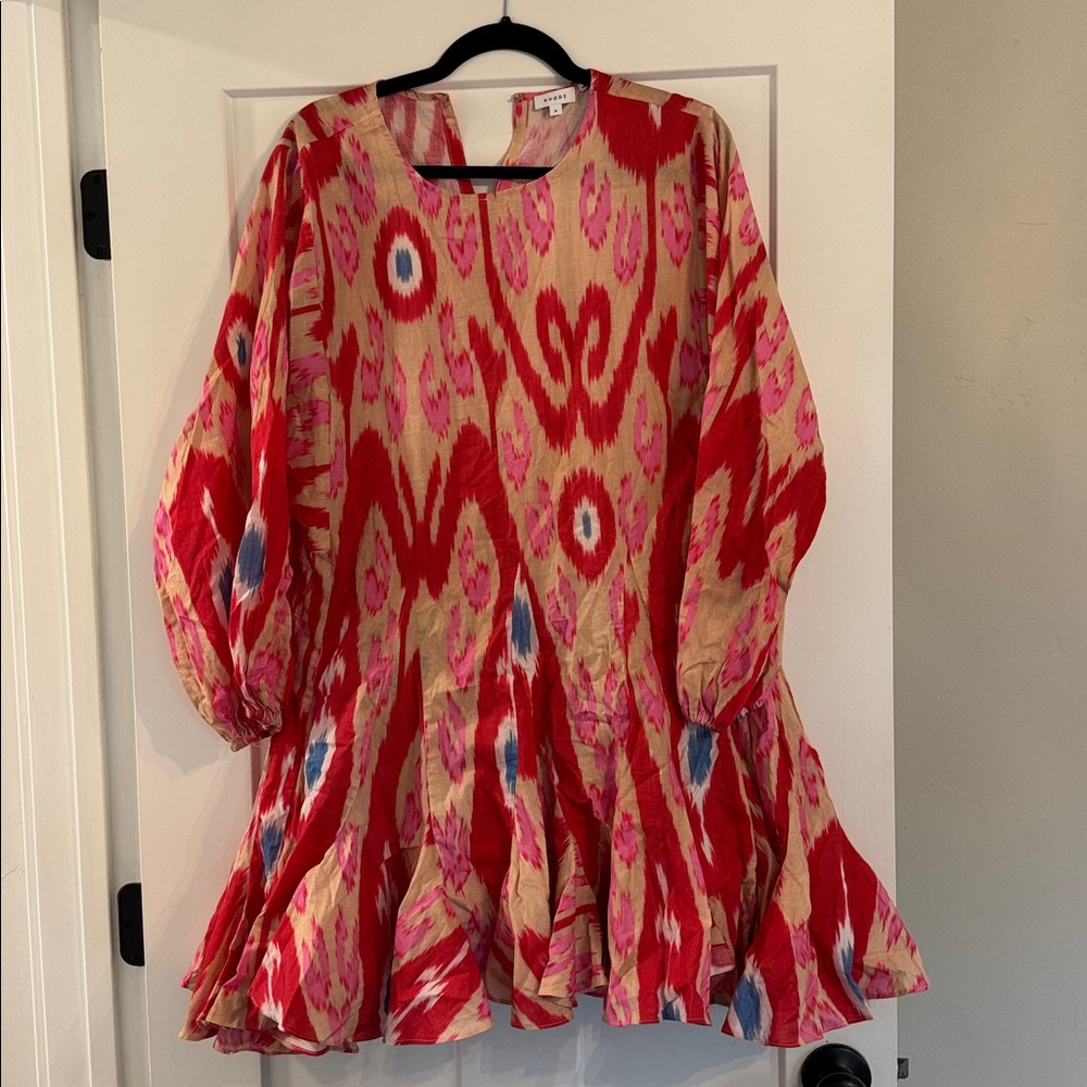 RHODE Ella Red and Pink Ikat print dress